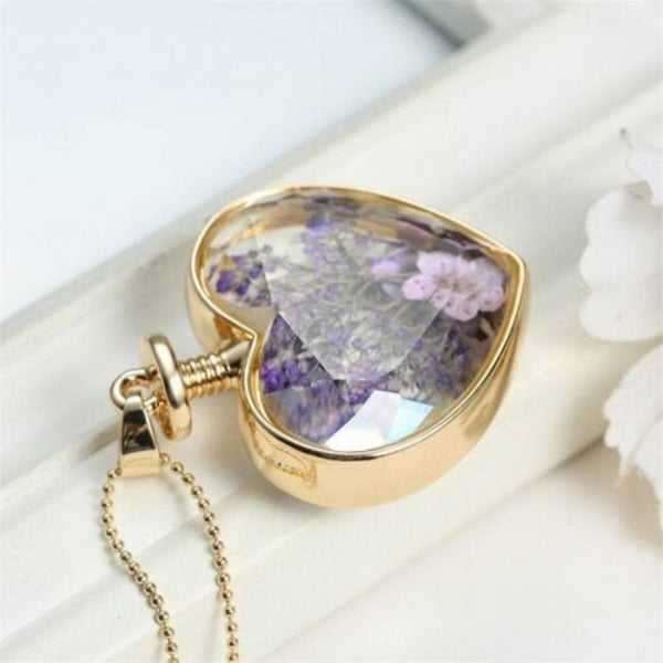 Necklaces & Pendants Luxury Heart Glass Bottle Dried Flower Pendant Necklace