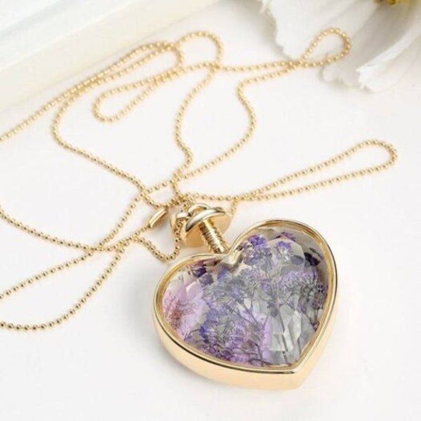 Luxury Heart Glass Bottle Dried Flower Pendant Necklace