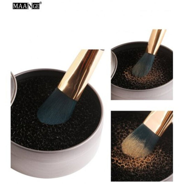 Makeup Brush Dry Clean Sponge Box Silver