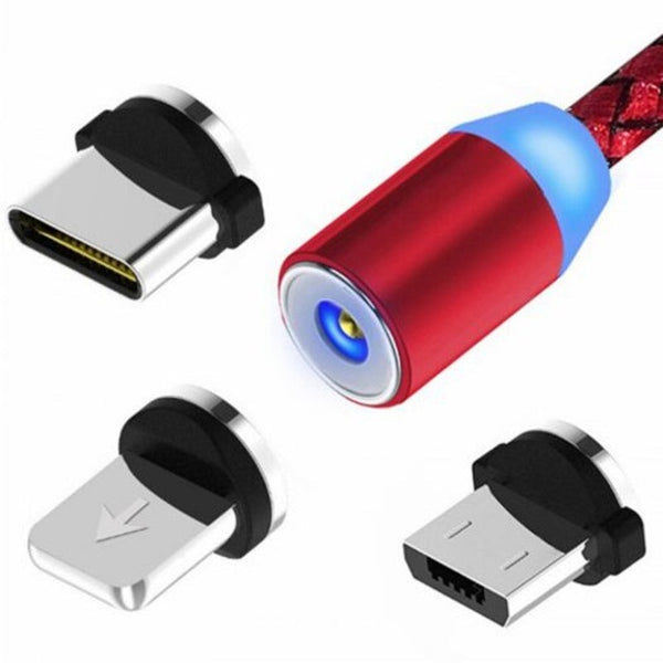 Magnetic 3 In 1 8 Pin / Type C Micro Usb Charging Cable 2M Red