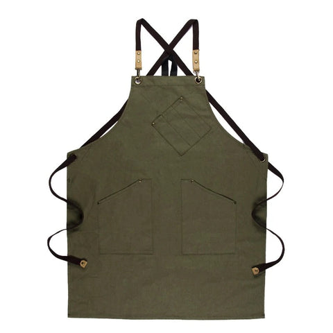 Aprons Kitchen Apron Green Light Soft Canvas With Double Side Pockets For Chefs