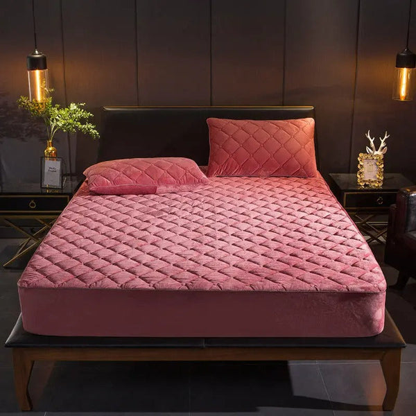 Mattress Toppers & Protectors Mattress Cover Bean Red 140 By 200 Centimetre Crystal Velvet Thicken Quilted Plush Bed Sheet