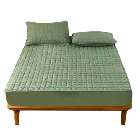 Sheets Mattress Cover Green Double Size Waterproof Quilted Fitted Bed Sheet