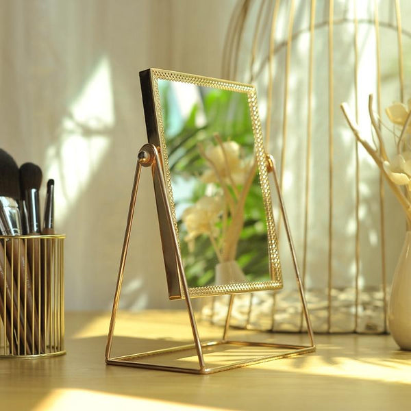 Golden Makeup Mirror Home Decor Desktop Table