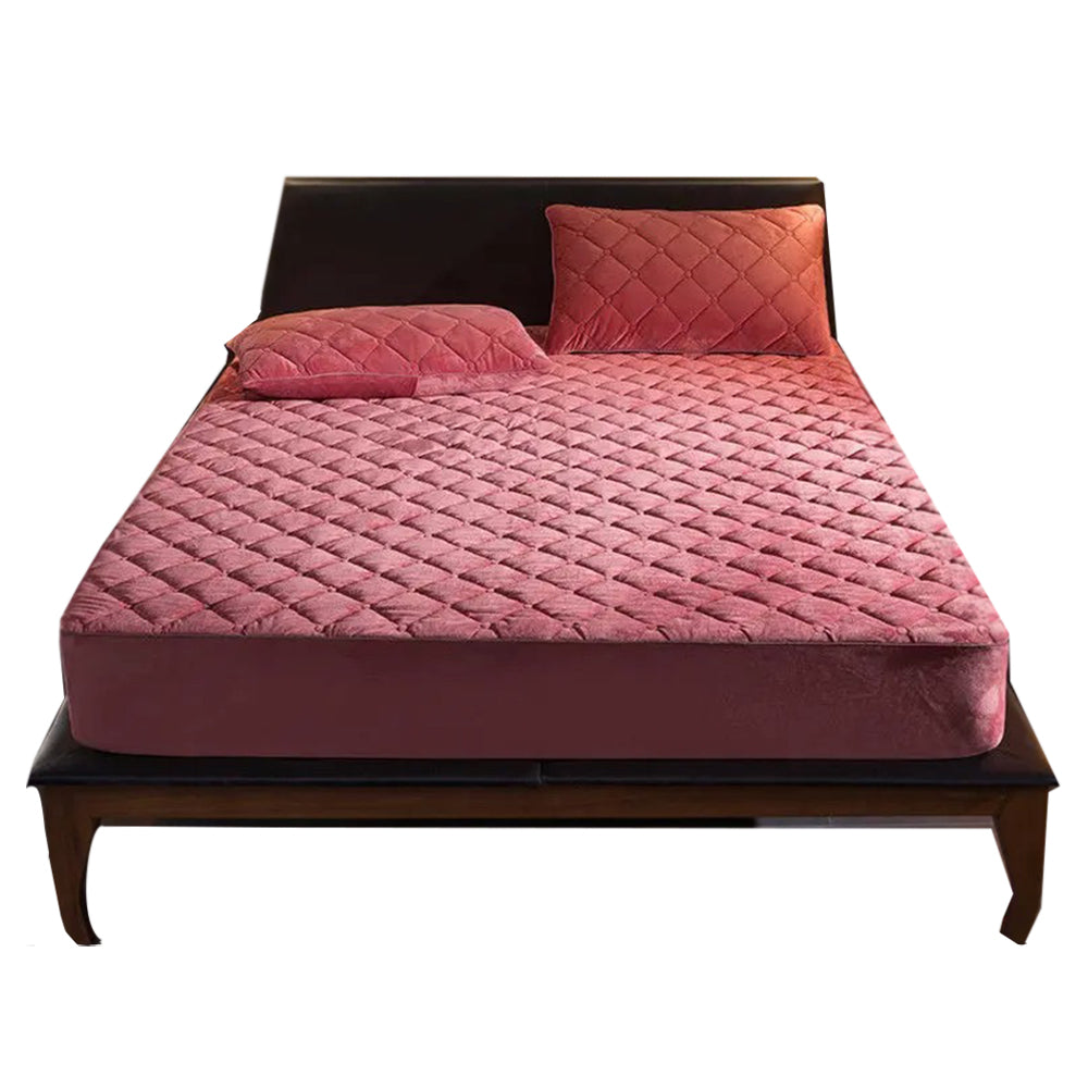 Mattress Toppers & Protectors Mattress Cover Bean Red 140 By 200 Centimetre Crystal Velvet Thicken Quilted Plush Bed Sheet