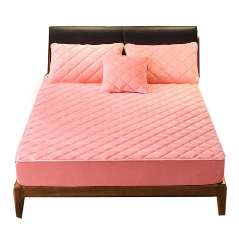 Mattress Toppers & Protectors Queen Size Pink Mattress Cover Crystal Velvet Quilted Warm Plush Bed Sheet