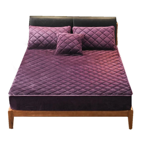 Sheets Mattress Cover Dark Purple Crystal Velvet Quilted Bed Sheet