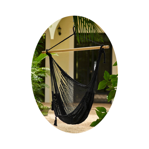 Mayan Legacy Extra Large Outdoor Cotton Mexican Hammock Chair In Black Colour
