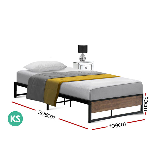 King Single Bed Frames Artiss Metal Bed Frame King Single Size Wooden Mattress Base Platform Black Oslo