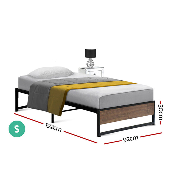 Single Bed Frames Artiss Metal Bed Frame Single Size Mattress Base Platform Wooden Black Oslo