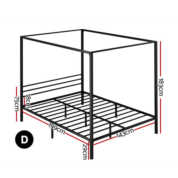 Artiss Bed Frame Metal Four-Poster Platform Base Double Size Black Pochy