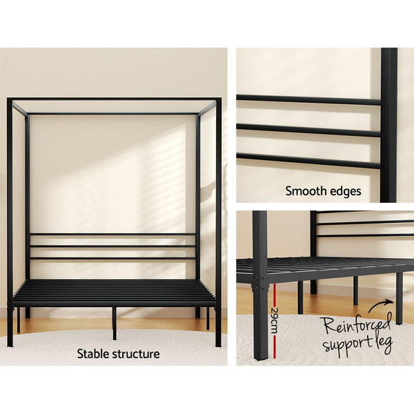 Artiss Bed Frame Metal Four-Poster Platform Base Double Size Black Pochy