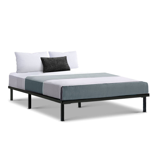 Double Bed Frames Artiss Metal Bed Frame Double Size Mattress Base Platform Wooden Black Ted