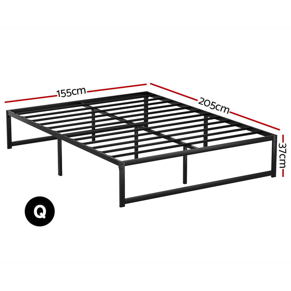 Queen Bed Frames Artiss Bed Frame Metal Platform Queen Size Base Mattress Black Tino