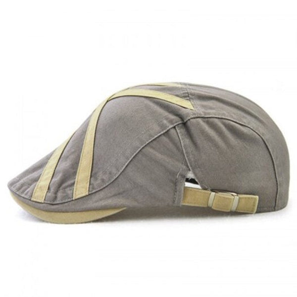 Men's Patch Strip Striped Fashion Beret Adjustable Head Circumference Hat Light Gray