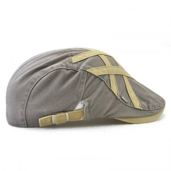 Men's Patch Strip Striped Fashion Beret Adjustable Head Circumference Hat Light Gray