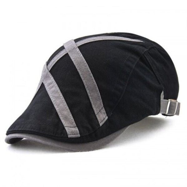 Men's Patch Strip Striped Fashion Beret Adjustable Head Circumference Hat Light Gray