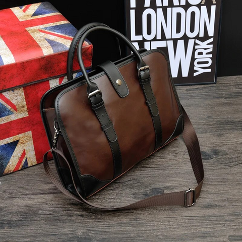 Men Casual Leather Briefcase Business Shoulder Computer Laptop Bag Handbag