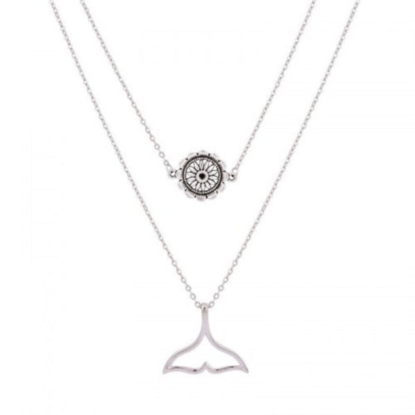 Necklaces & Pendants Mermaid Tail Flower Retro Necklace Double Layer Fashion Personality Multi Silver