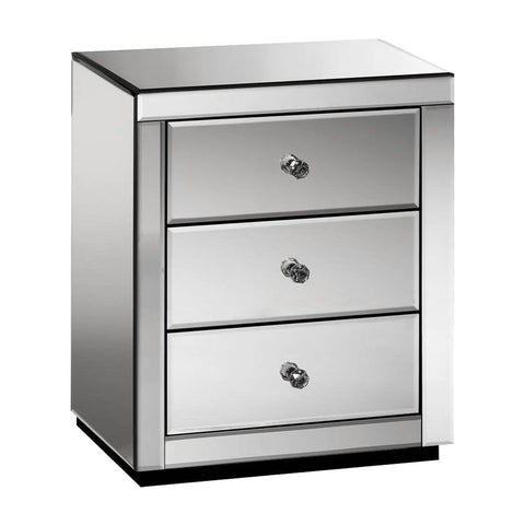 Bedside Tables Artiss Mirrored Bedside Table Drawers Furniture Glass Presia Smoky Grey