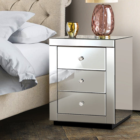 Artiss Mirrored Bedside Table Drawers Furniture Glass Presia Silver