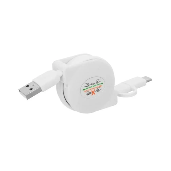 Micro Usb And Type Combo Male To 2.0 Retractable Data Charging Cable White