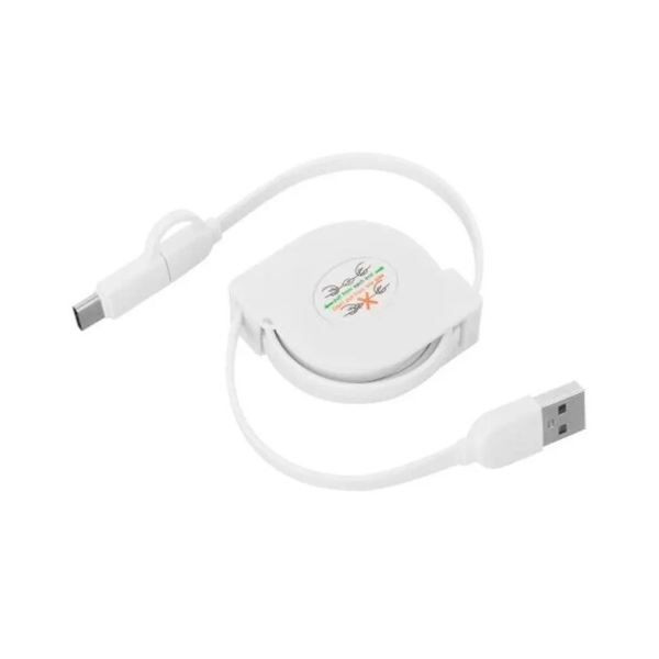 Micro Usb And Type Combo Male To 2.0 Retractable Data Charging Cable White