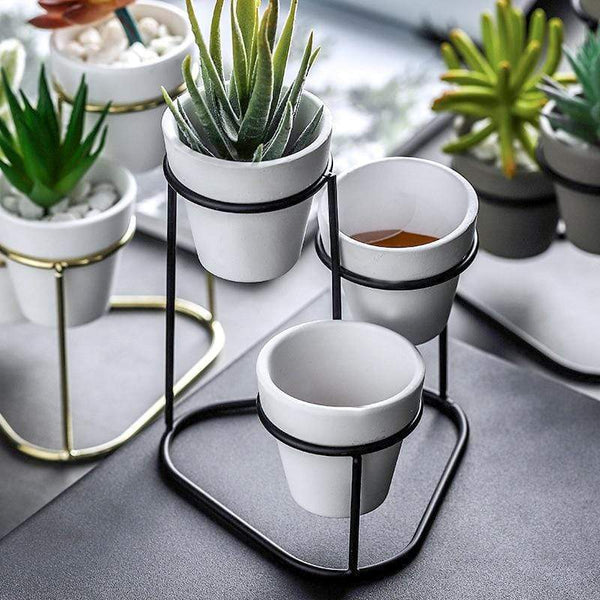 Mini Trio Plant Stand Nordic Flower Succulent Pot With Metal Home Decor
