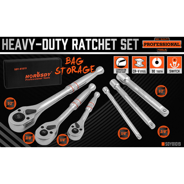 Garden Tool Accessories Mini Ratchet Spanner 1/2 3/8 1/4 Drive 90 Tooth Extension Bar Workshop With Bag