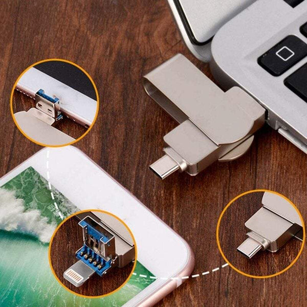 USB Flash Drives Routers Modems Mobile Phone Usb Flash Drive 3 In 1 Metal Gift Pass Through Portable 128Gb