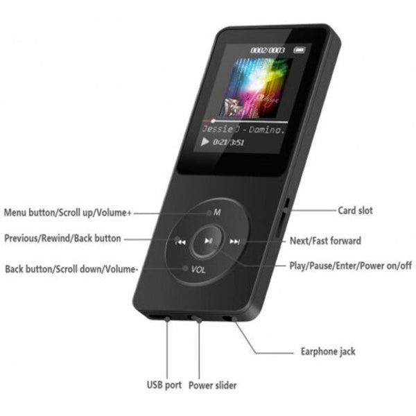 Mp3 Player With Micro Sd Card Slot 8 Gb Black