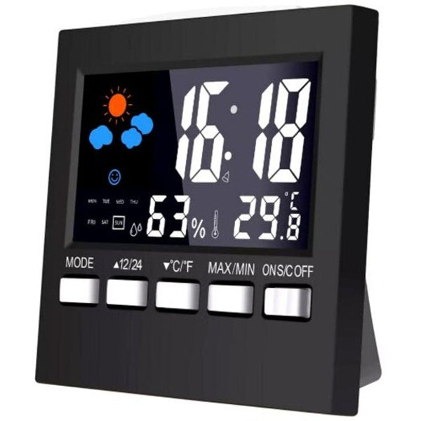 Multi Function Electronic Weather Temperature Humidity Clock Black