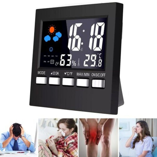 Weather Stations Multi Function Electronic Weather Temperature Humidity Clock Black