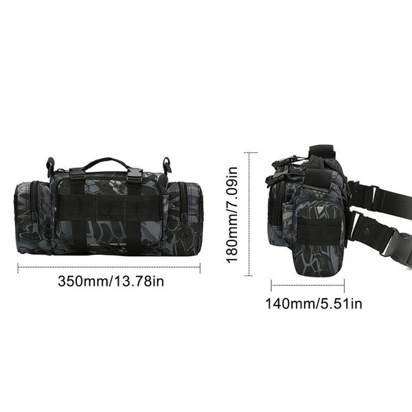 Multifunctional Tactical Waist Bag Crossbody Outdoor Sports Hiking Solid Black