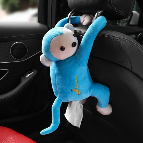 Multifunctional Car Cartoon Paper Napkin Tissue Storage Monkey Hanging Ornament Blue