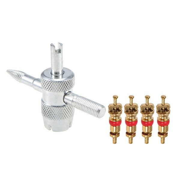 Valve Stems, Caps 1 Set Copper Valve Core With 5 In 1 Stem Removal Tire Repair Tool