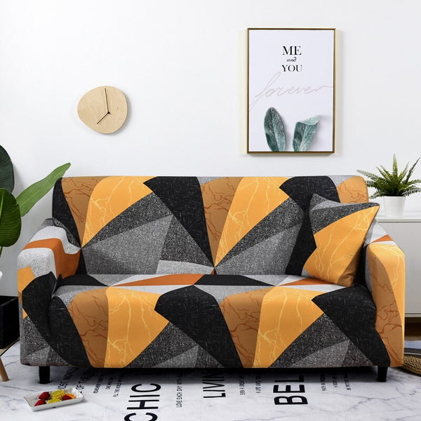 Slipcovers 2 Seater Sofa Cover Golden Yellow Geometric Style Elastic Stretchable Slipcover