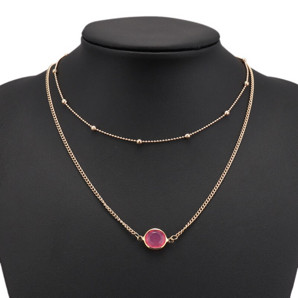 Natural Stone Glass Inlaid With Fashion Necklace Red