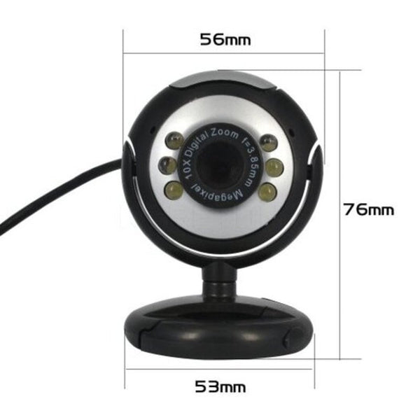 Webcams Usb 2.0 Digital Hd Webcam Camera 30.0 Mega Pixels 6 Led With Mic Black