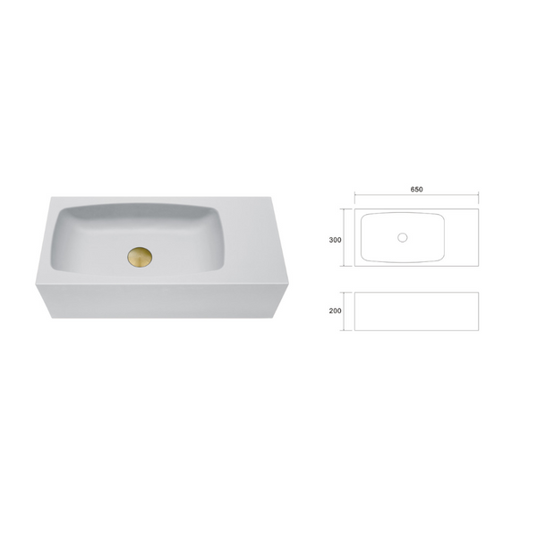 New Concrete Cement Wash Basin Counter Top Matte Light Grey Wall Hung Curved