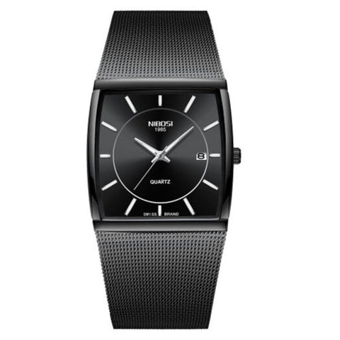 Watches 2338 Men's Square Watch Stainless Steel Waterproof Wrist Black