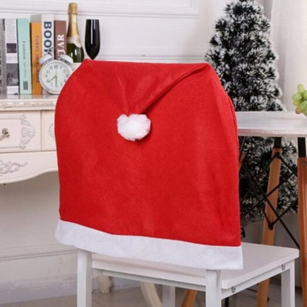 Non Woven Christmas Hats Decorated Chair Cover 4Pcs Red