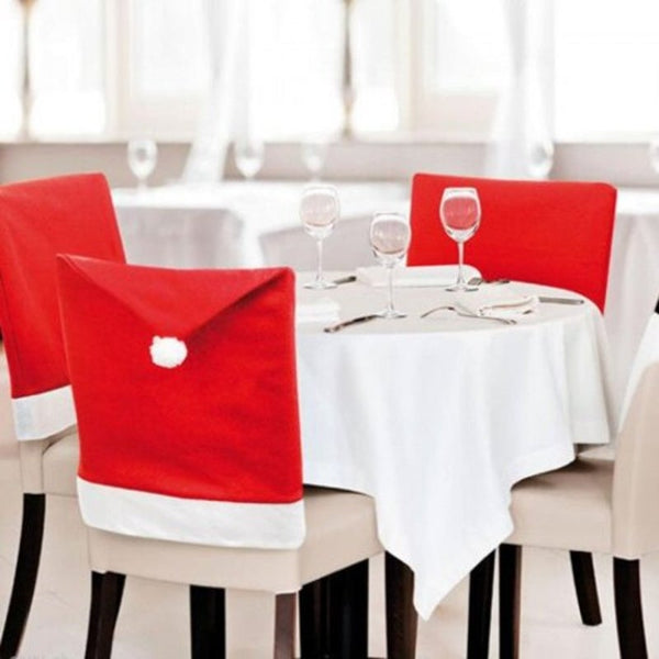 Non Woven Christmas Hats Decorated Chair Cover 4Pcs Red