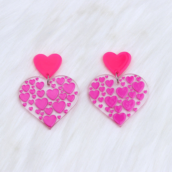 Earrings Valentines Day Rose Red Love Heart Stud For Women