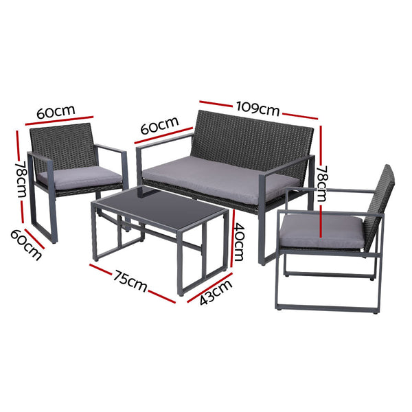 Gardeon 4 Pcs Outdoor Dining Set Lounge Setting Patio Wicker Chairs Table W/Cover