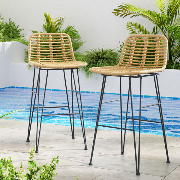 Benches Bar Stools Gardeon 2 Piece Outdoor Bar Stools Wicker Dining Chair Bistro Patio Balcony Set