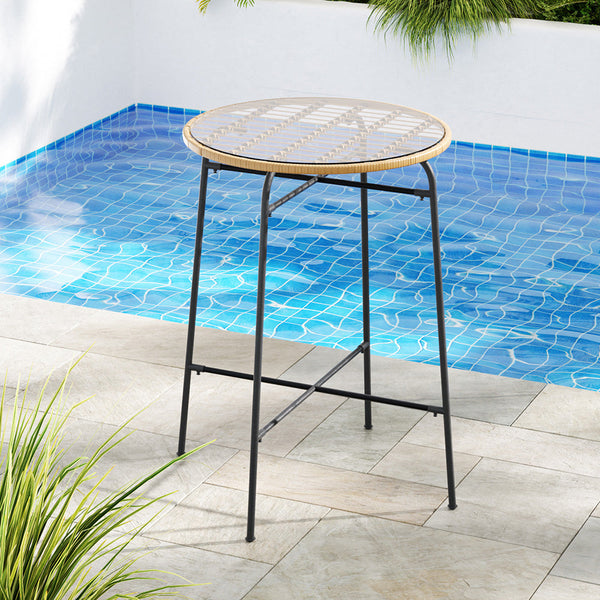 Bar Tables Gardeon Outdoor Bar Table Wicker Dining Bistro Patio Balcony Glass Steel