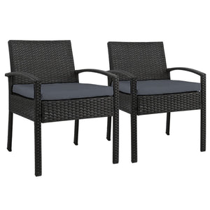 Set Of 2 Outdoor Dining Chairs Wicker Patio Garden Furniture Lounge Setting Bistro Cafe Cushion Gardeon Black