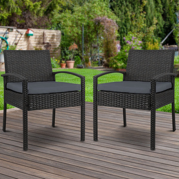 Set Of 2 Outdoor Dining Chairs Wicker Patio Garden Furniture Lounge Setting Bistro Cafe Cushion Gardeon Black