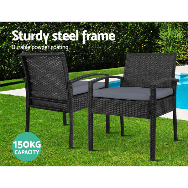 Set Of 2 Outdoor Dining Chairs Wicker Patio Garden Furniture Lounge Setting Bistro Cafe Cushion Gardeon Black